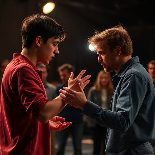 Un étudiant travaillant intensément avec un professeur pour préparer une audition